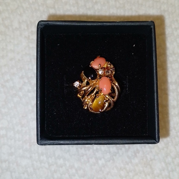 Sz 7 NIB Vintage Semi-Precious Gem Stone Gold Cocktail Ring 7 - Picture 3 of 15